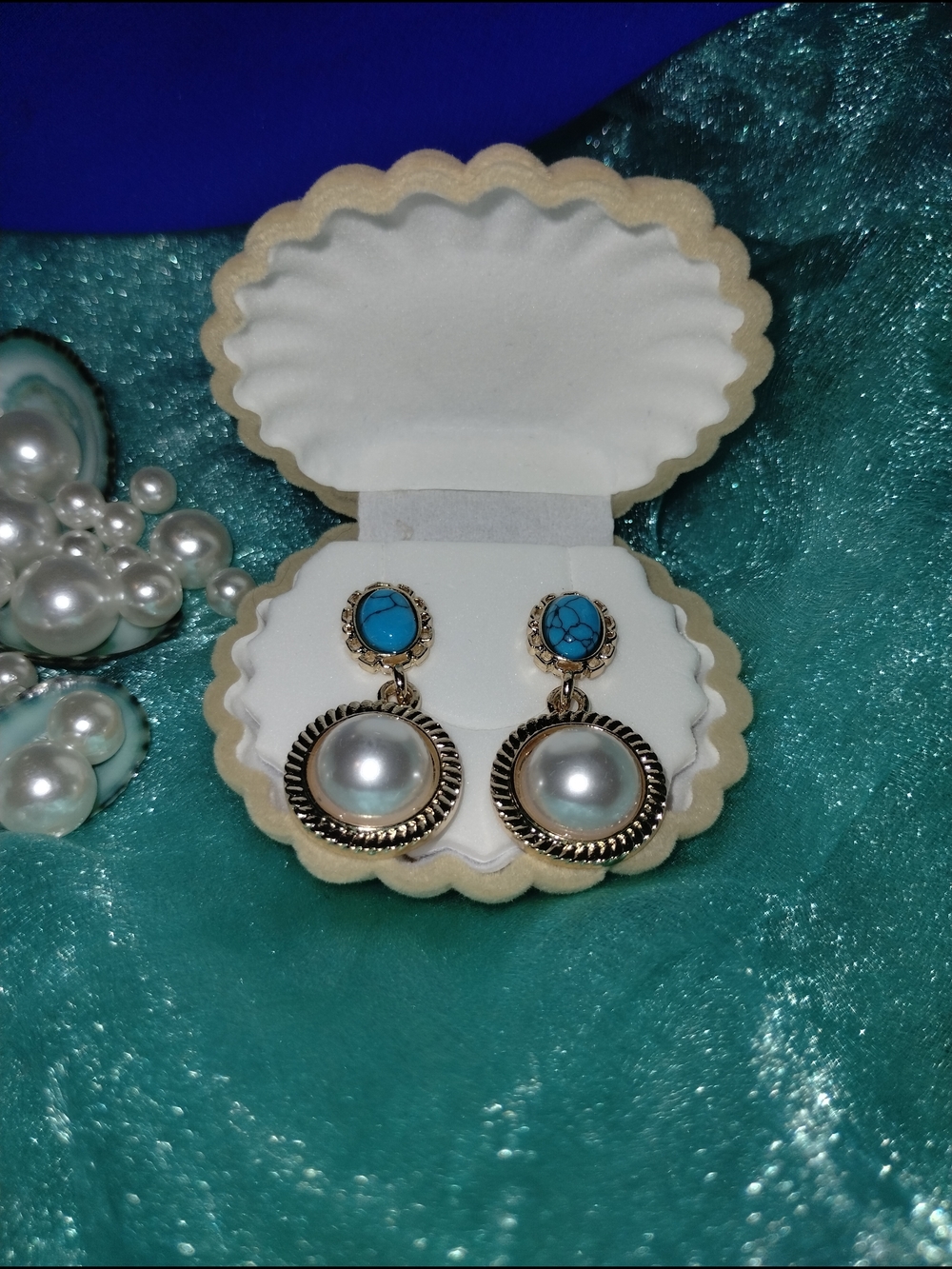 Turquoise & Pearl Minimalist Drop Earrings - Elegant Wedding